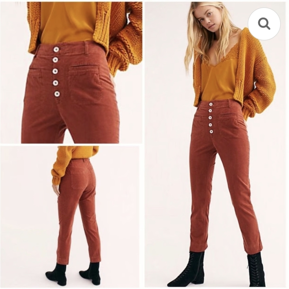 Free People If You Could Love Something Rust cord crop jeans Size 2 Orange